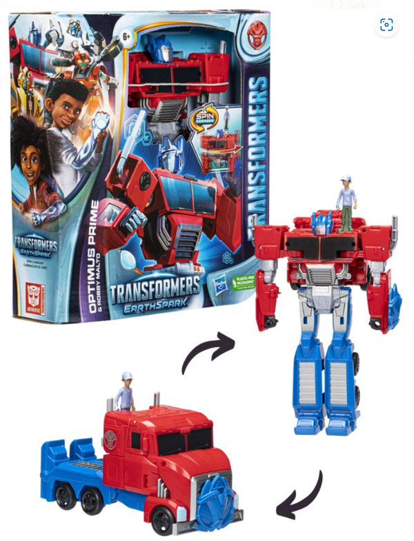 Transformers EarthSpark Spin Changer Optimus Prime actionfigur med Robby Malto figur  - Transformers