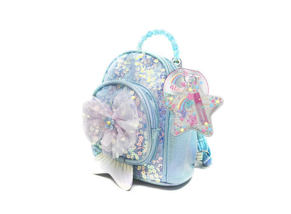 MINISEKK M/HÅRKLEMME OG LIPGLOSS blå sekk - Salg