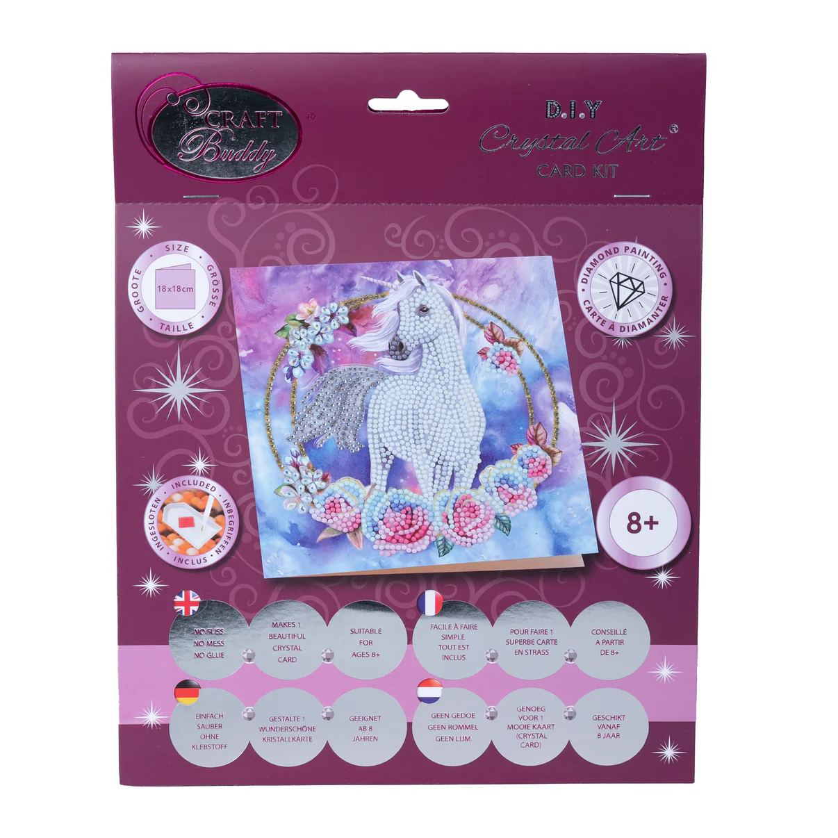 Crystal Art Enhjørning - diamantperling kort ENHJØRNING - Hobby
