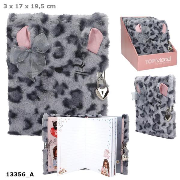 TOPModel Dagbok Fluffy med hjertelås, grå Pels dagbok  - Top Model
