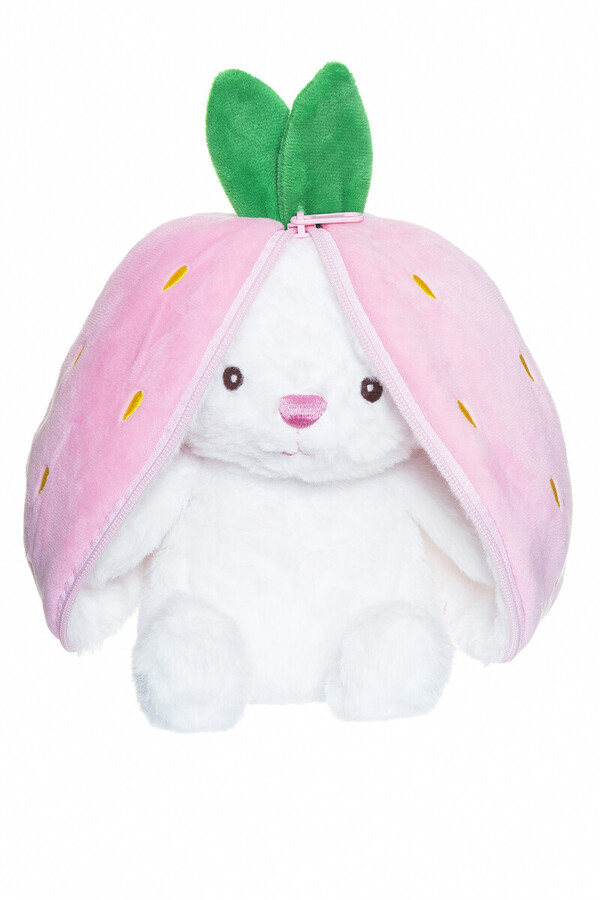 Teddykompaniet Kanin i jordbær med glidelås 37 cm hvit kanin, rosa jordbær - Teddykompaniet