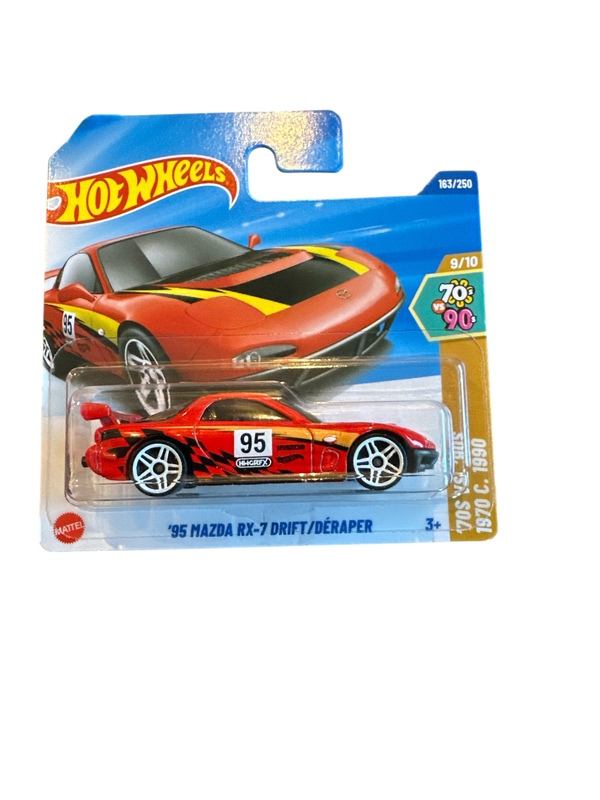 Hot Wheels 1:64 - ‘95 mazda rx-7 drift - 9/10  ‘70s vs ‘90s ‘95 mazda rx-7 drift - rød - Hot Wheels