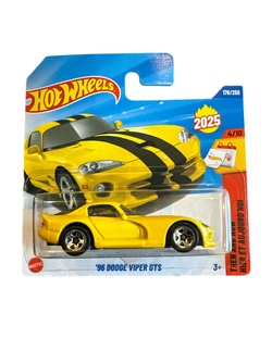 Hot Wheels 1:64 - ‘96 Dodge Viper GTS - 4/10 Then and now Gul bil med sorte striper - Hot Wheels