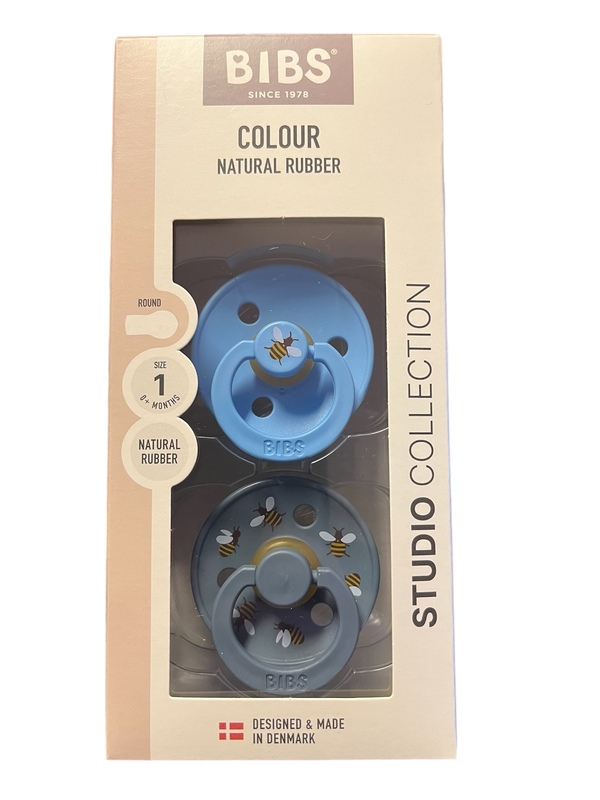 BIBS COLOUR 2 PACK BUMBLEBEE LATEX SIZE 1 ( 0 mnd+) Breeze/ Petrol - Bibs