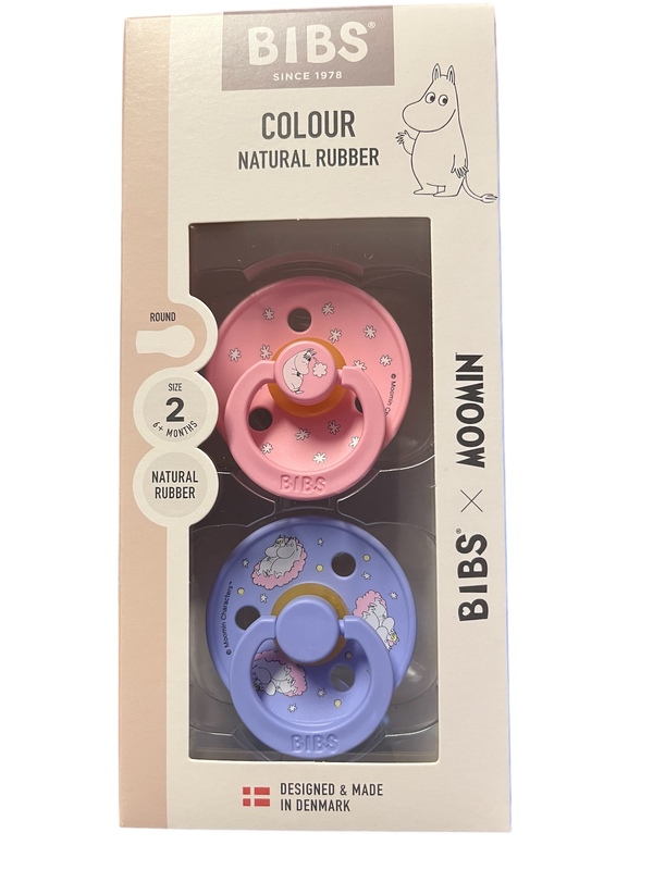 BIBS MOOMIN COLOUR 2 PACK SIZE 2 ( 6MND +) NATURAL RUBBER  Baby Pink mix - Bibs