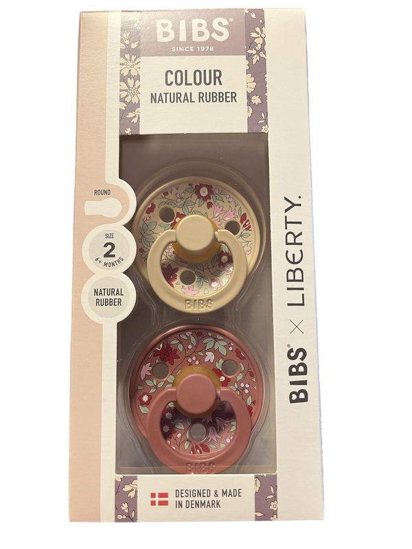 BIBS x LIBERTY COLOUR 2 PACK SIZE 2 (6MND +) NATURAL RUBBER Chamomile Lawn - Woodchuck Mix - Bibs