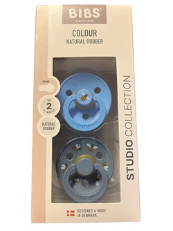 BIBS STUDIO COLOUR BUMBLEBEE 2 PACK SIZE 2 (6 MND+) NATURAL RUBBER  Breeze/Petrol - Bibs
