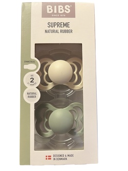 BIBS SUPREME 2 PACK SIZE 2 ( 6 MND+) NATURAL RUBBER Ivory/Sage - Bibs