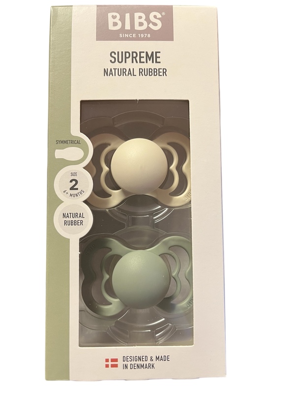 BIBS SUPREME 2 PACK SIZE 2 ( 6 MND+) NATURAL RUBBER Ivory/Sage - Bibs