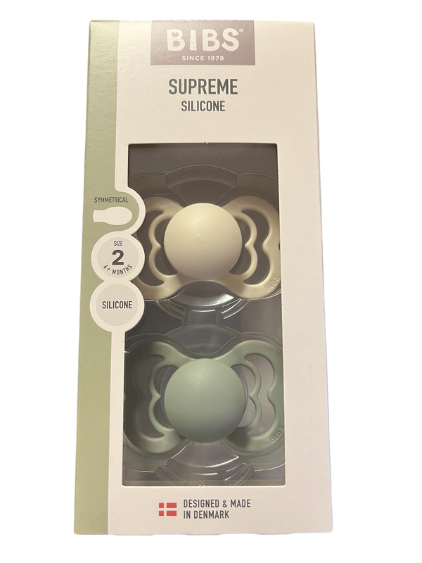 BIBS SUPREME 2 PACK SIZE 2( 6MND+) SILICONE Ivory/Sage - Bibs