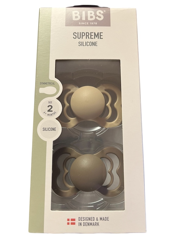 BIBS SUPREME 2 PACK SZE 2 ( 6MND+) SILICONE Vanilla/Dark Oak - Bibs