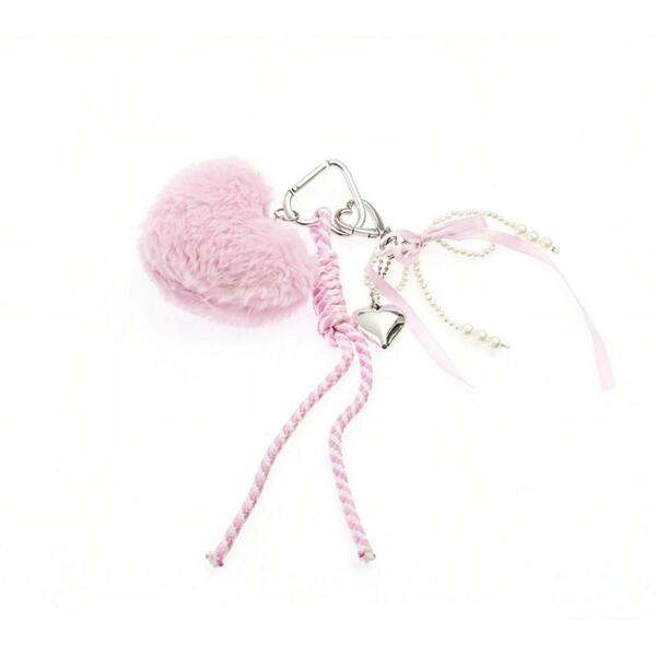  BAG CHARM ROSA PLYSJ HJERTE TINKA  Rosa plysj hjerte - Tinka