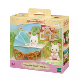 SYLVANIAN SETT MED SJOKOLADEKANIN-TVILLINGENE  Tvillinger i barnevogn - Sylvanian families