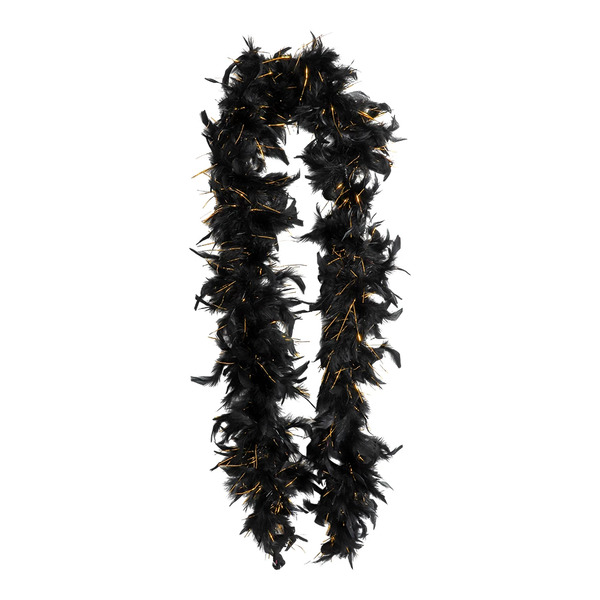 FEATHER BOA BLACK/GOLD 80G Boa Svart og gull - Halloween