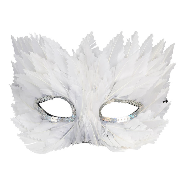 HALF MASK VENETIAN FEATHERS WHITE hvit maske - Halloween