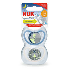 NUK Space Night 0-6 Måneder Smokk 2-pack, Rev/Ildflue Blå/kvit - NUK