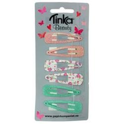 Hårklips Glitter/Blomster 6stk rosa, hvit, grøn - Tinka