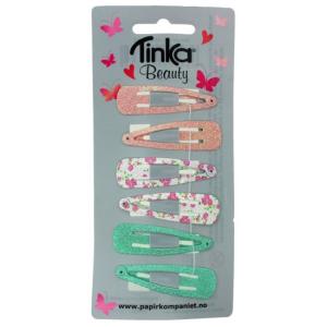 Hårklips Glitter/Blomster 6stk rosa, hvit, grøn - Tinka