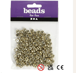 Bokstavperler gold, dia 7mm, hullstr 1,2mm - 21gram Gold - Hobby