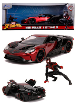 SpiderMan Miles Morales 2017 Ford GT lekebil og figur i metall - 17 cm Miles morales - Jada