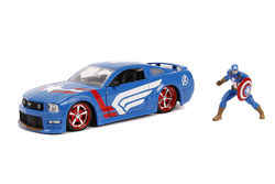 Avengers Captain America Ford Mustang GT 2006 lekebil og figur i metall - 17 cm lang Captein America bil + figur - Jada