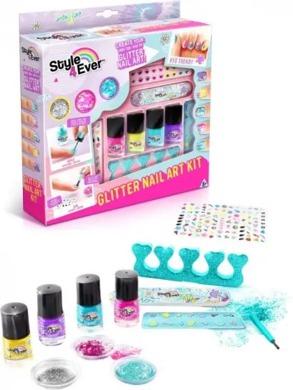 Style 4 Ever Glitter Nail Art neglesett med neglelakk, klistremerker og glitter neglelakk set - Sminke