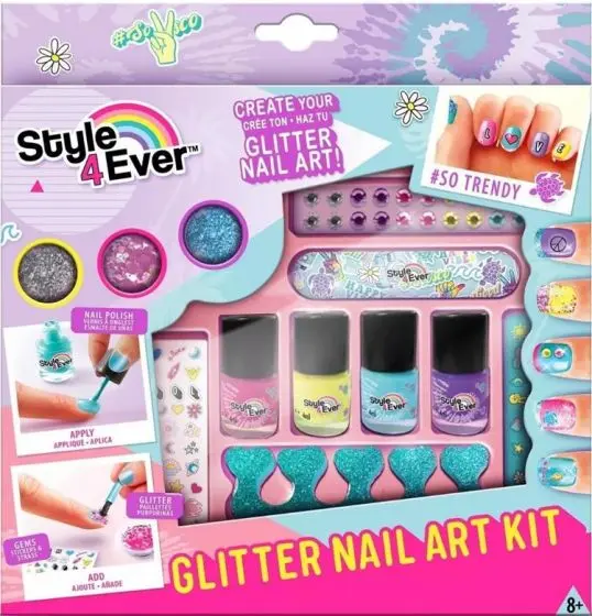 Style 4 Ever Glitter Nail Art neglesett med neglelakk, klistremerker og glitter neglelakk set - Sminke