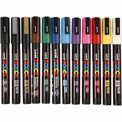 Posca Tusch, nr. PC-3M, streg 0,9-1,3 mm, ass. farver, 12 stk./ 1 pk. Posca Tusch, 12 pk. - Posca
