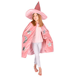 Cape m/hatt velvet/satin dusty onesize 3-8år Rosa - Karneval