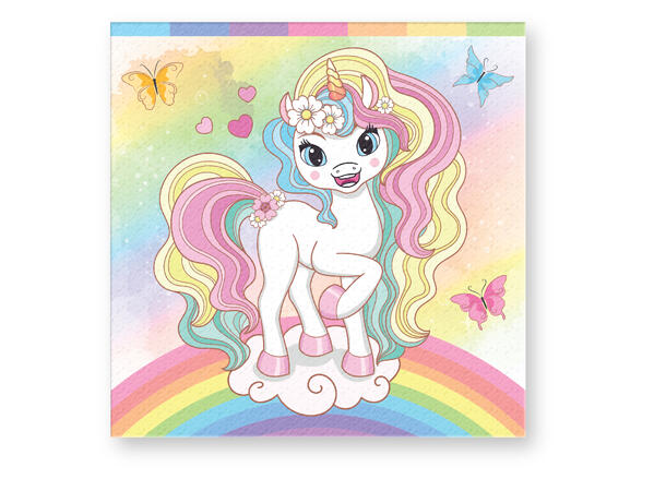 SERVIETTER - UNICORN - 12 STK servietter med stilig enhjørning-motiv - Bursdag/Fest