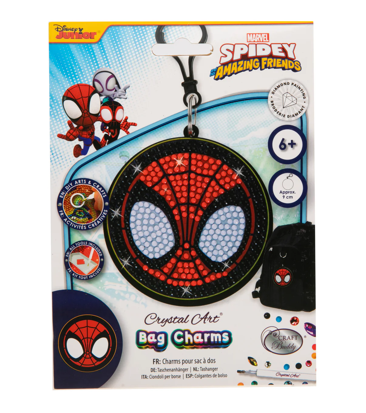 Crystal Art Spiderman hode  - diamantperling Charm Spiderman hode - Hobby