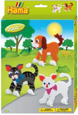 Hama Midi Perlesett m/ 2000 perler og perlebrett - Hund og Katt Blå - Hama Midi perleposer 1000