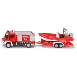 Siku Unimog Fire Engine With Boat Rød - Siku