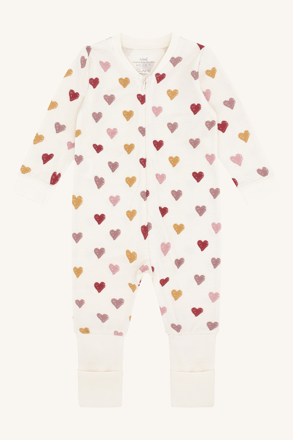 Hust & Claire Manu Hearts Puff nattdress ull/viskose fra bambus 3290 off white - Hust & Claire