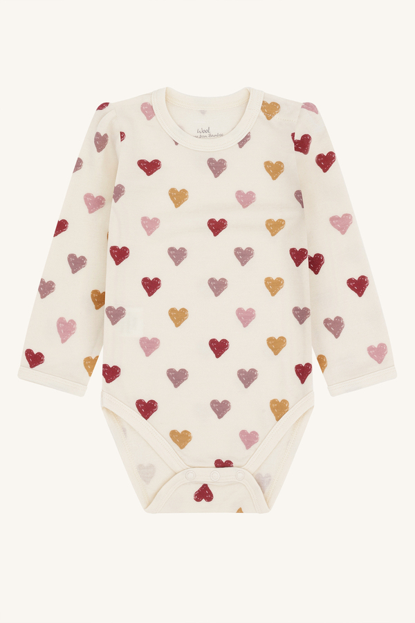 Hust & Claire Baloo Hearts Puff body ull/viskose fra bambus 3290 off white - Hust & Claire