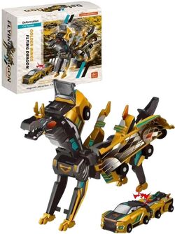 Flying Dragon Transformer Bil – Magisk 2-i-1 drage- og robotbil med magnetisk transformasjon Sort/gull - Leiker
