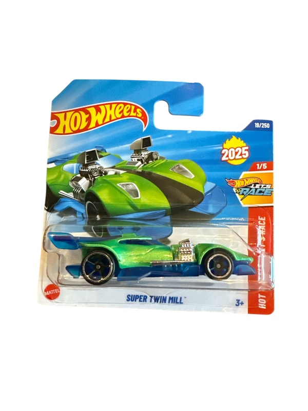 Hot Wheels 1:64 - Super twin mill - 1/5 Hot Wheels Let’s Race Grøn og blå bil - Hot Wheels